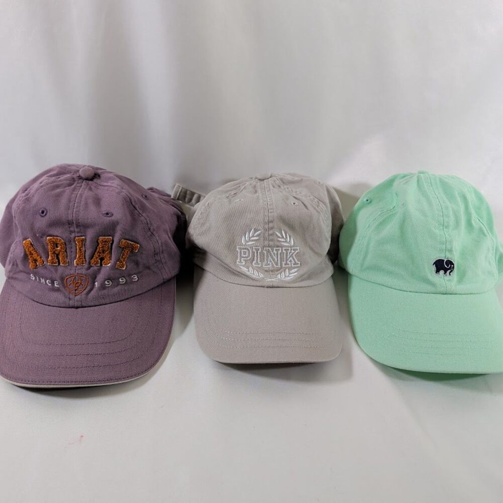 Ariat VS PINK Ivory Ella Womens Baseball Hats Adjustable Caps Lot of 3